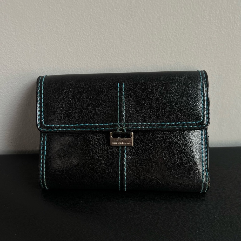 Black Wallet‎ with Teal Stitching